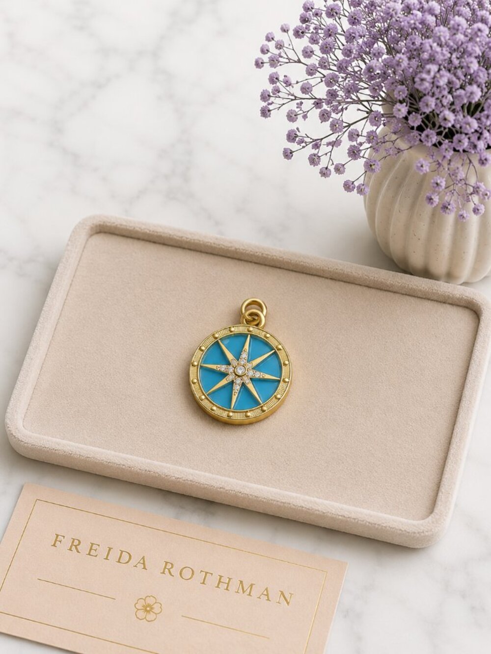 Freida Rothman Genuine Turquoise Compass Necklace Pendant